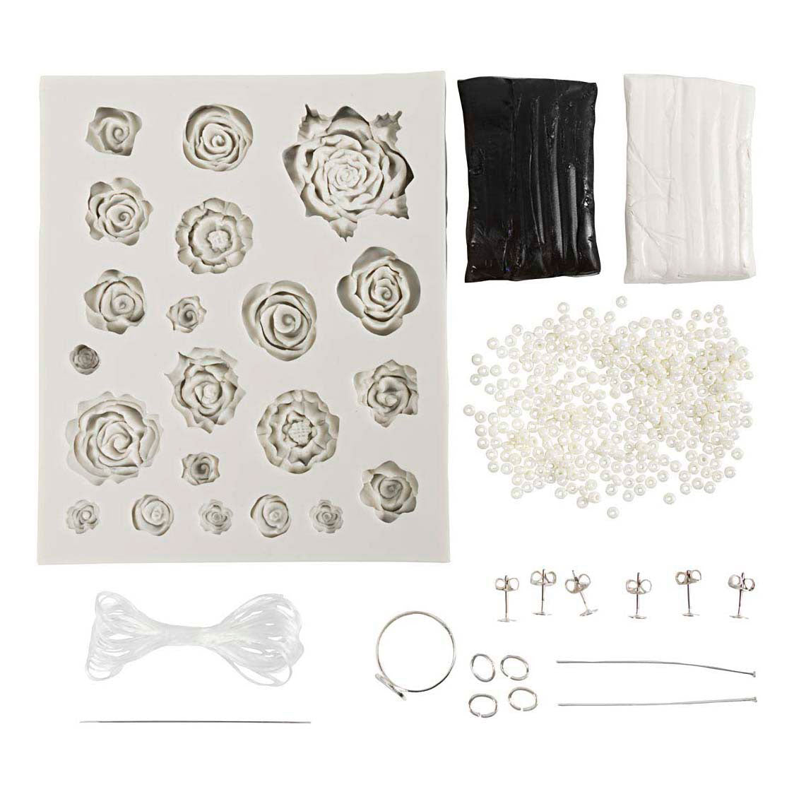 Creativ Company Mini-Hobby-Set Schmuck, Rosen, Schwarz, Schwarz-Weiß, Weiß, 1 Box