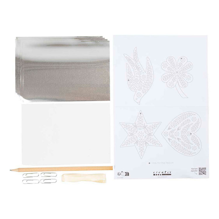 Creativ Company Mini-Hobby-Set Dekoration, Weihnachtsdekoration, silbernes Metall, 1 Box