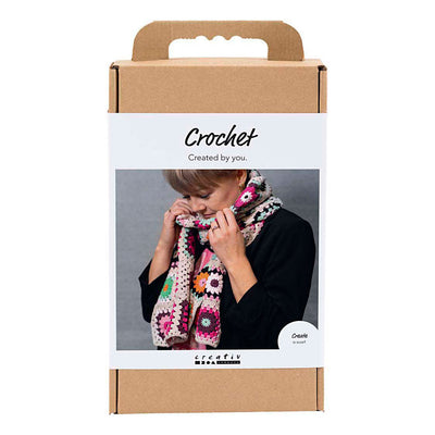Creativ Company Häkel-Hobby-Set, Schal, Creme, warme Farben, 1 Box