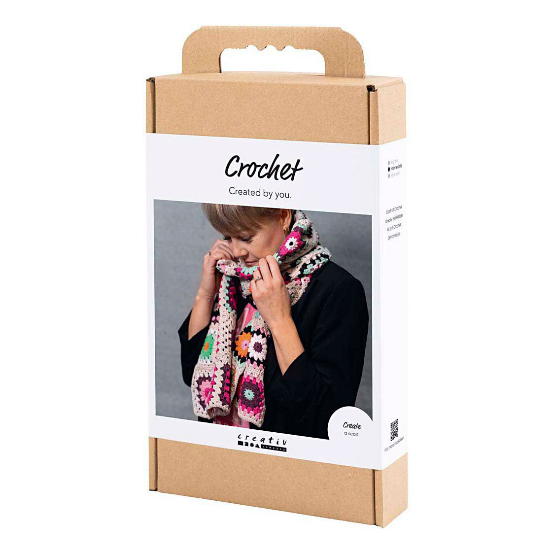 Creativ Company Häkel-Hobby-Set, Schal, Creme, warme Farben, 1 Box
