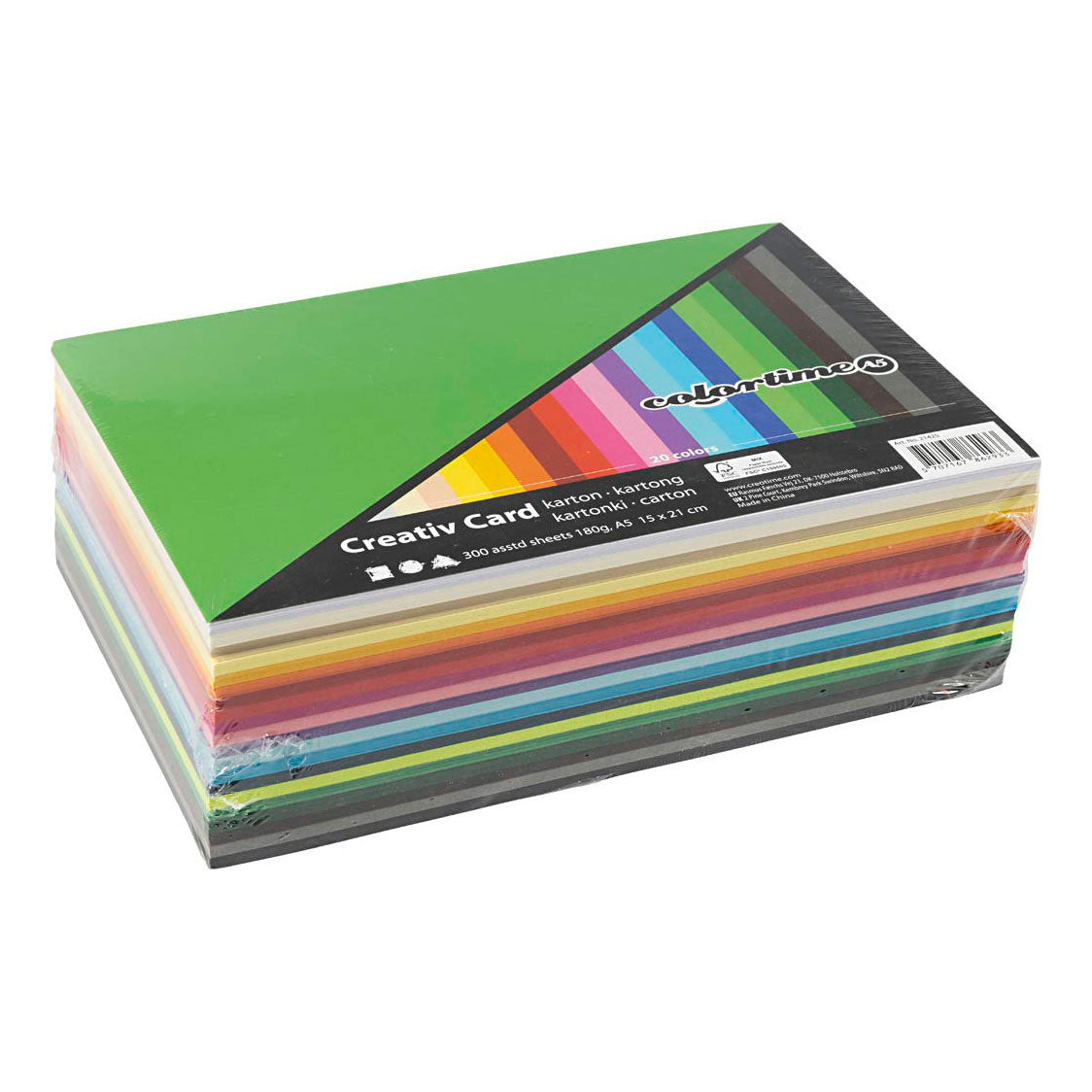 Colortime farbiger Karton, A5, Blatt 148 x 210 mm, 180 g, verschiedene Farben, 300 verschiedene Blätter, 1 Karton