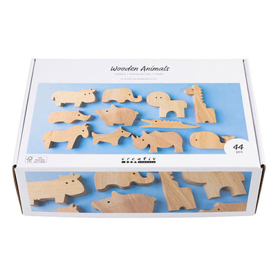 Creativ Company Holztiere, Bauernhof und Safari, H: 3-14,5 cm, Stärke 2 cm, 44 Stück 1 Box