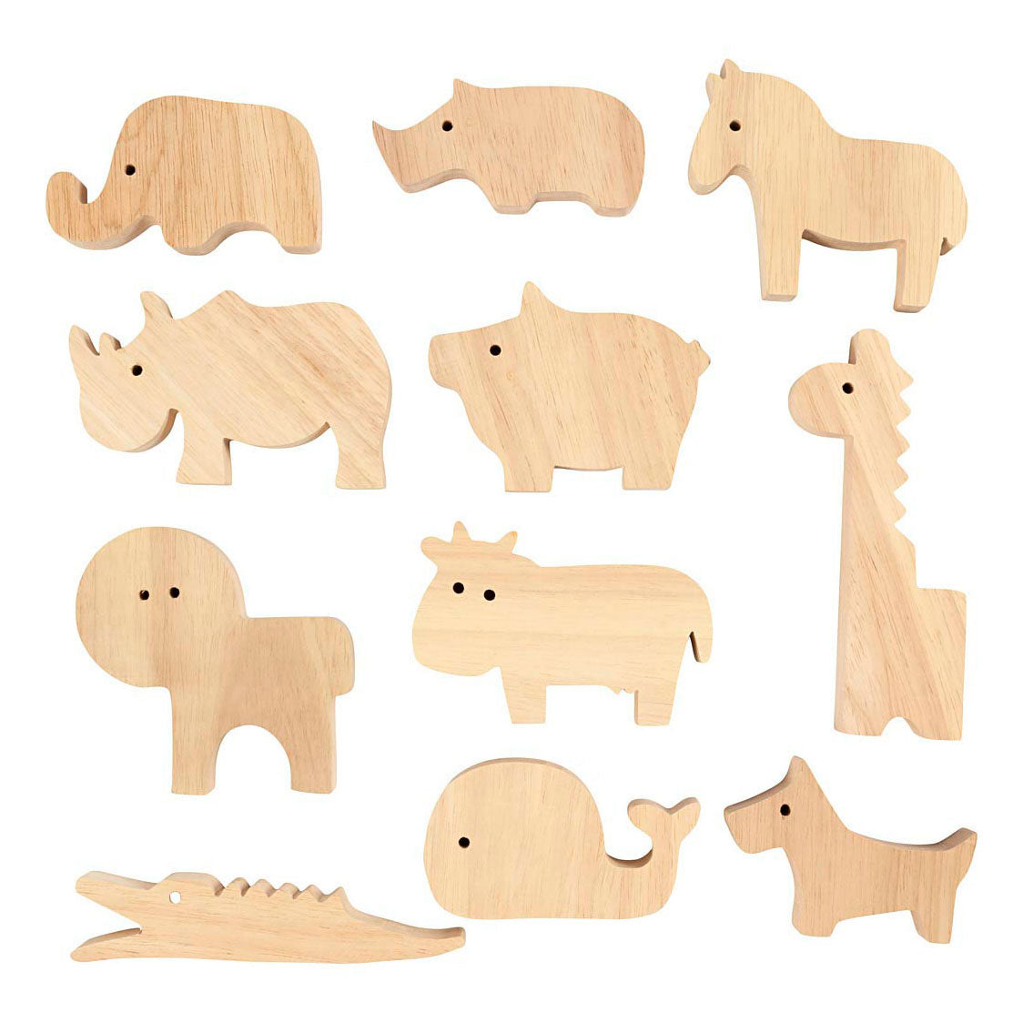 Creativ Company Holztiere, Bauernhof und Safari, H: 3-14,5 cm, Stärke 2 cm, 44 Stück 1 Box