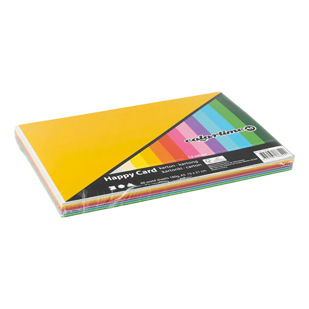 Colortime Frühlingskarton, A5, Blatt 148x210 mm, 180 gr, verschiedene Farben, 60 verschiedene Blätter 1 Karton