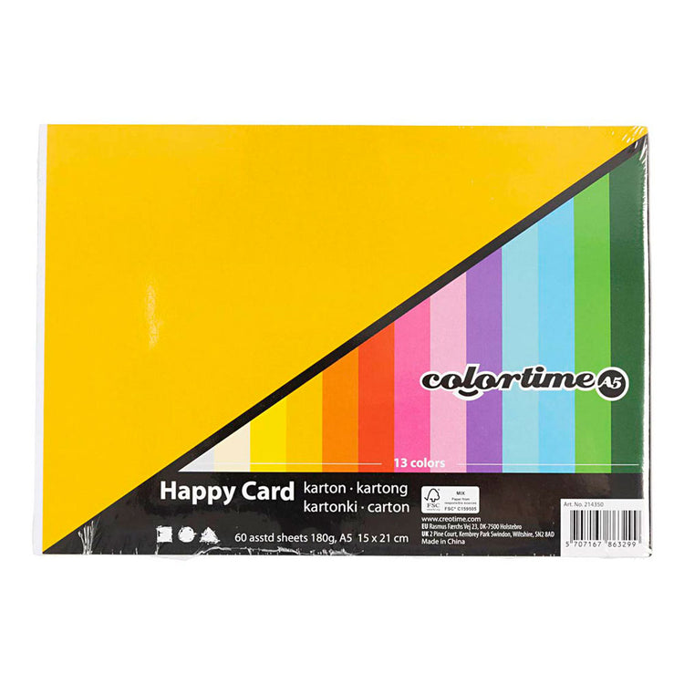 Colortime Frühlingskarton, A5, Blatt 148x210 mm, 180 gr, verschiedene Farben, 60 verschiedene Blätter 1 Karton
