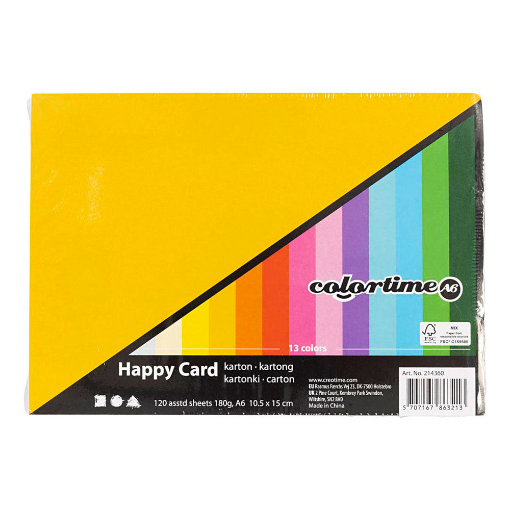 Colortime Frühlingskarton, A6, Blatt 105x148 mm, 180 gr, verschiedene Farben, 120 verschiedene Blätter 1 Karton