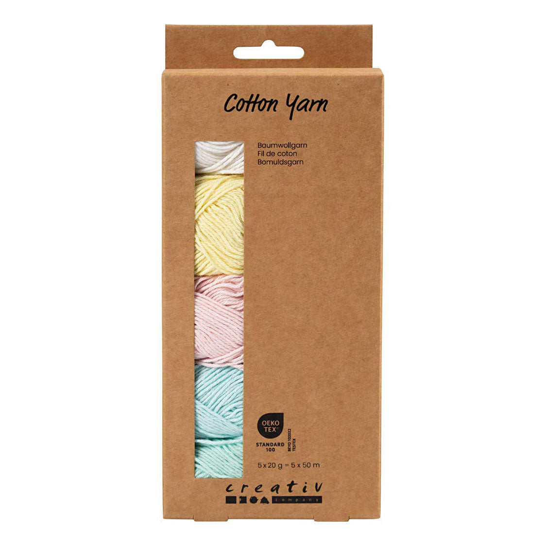 Creativ Company Baumwollgarn, Größe 8 4, L: 5x50 m, Pastellfarben, 5x20 g 1 Box