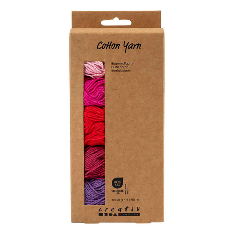 Creativ Company Baumwollgarn, Größe 8 4, L: 5x50 m, Lila-Rosa-Harmonie, 5x20 g 1 Box