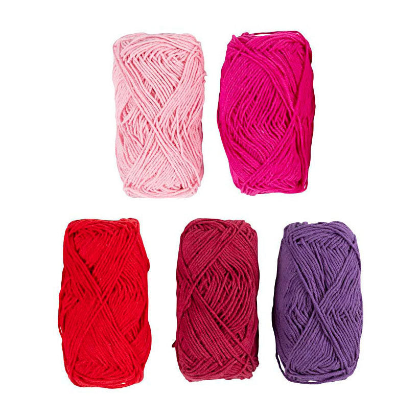 Creativ Company Baumwollgarn, Größe 8 4, L: 5x50 m, Lila-Rosa-Harmonie, 5x20 g 1 Box
