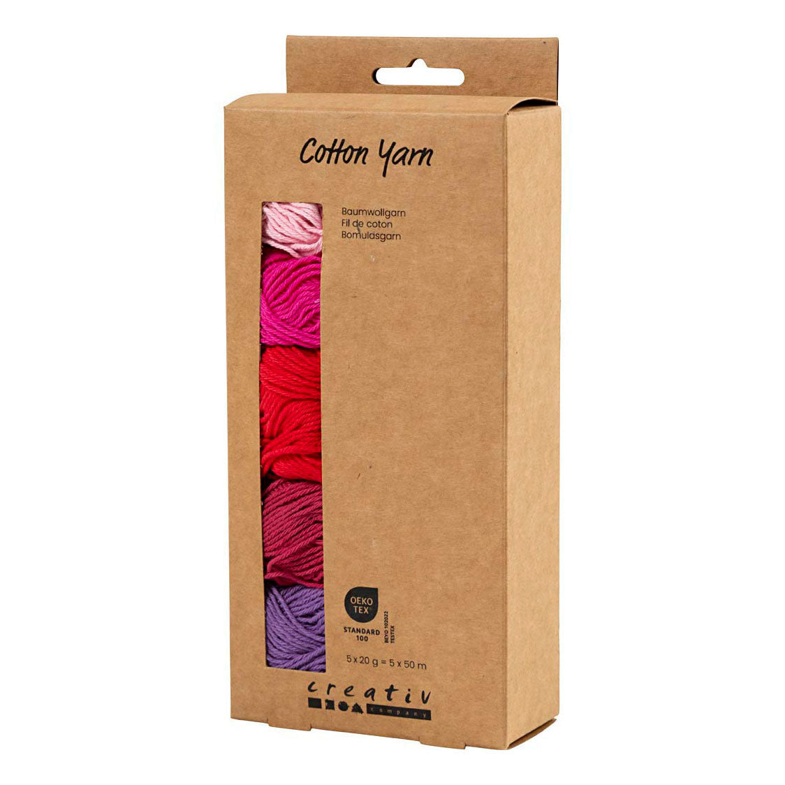 Creativ Company Baumwollgarn, Größe 8 4, L: 5x50 m, Lila-Rosa-Harmonie, 5x20 g 1 Box