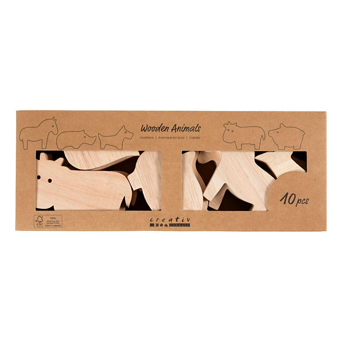 Creativ Company Holztiere, Bauernhof, H: 4,5-8,7 cm, Stärke 2 cm, 10 Stück 1 Box