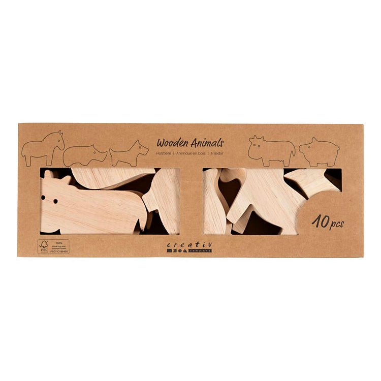 Creativ Company Holztiere, Bauernhof, H: 4,5-8,7 cm, Stärke 2 cm, 10 Stück 1 Box