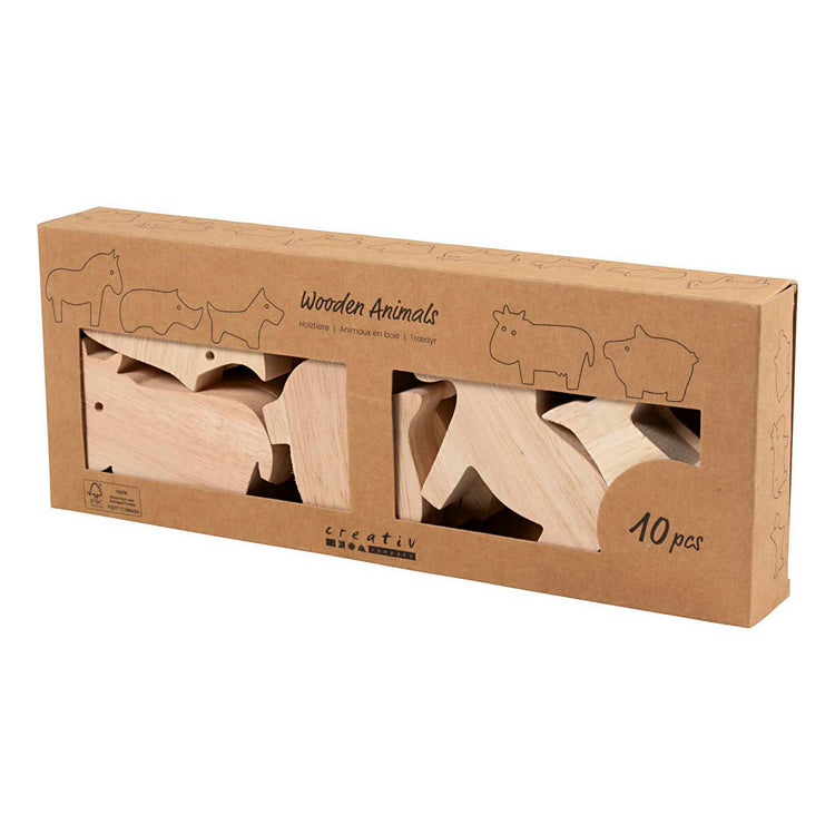 Creativ Company Holztiere, Bauernhof, H: 4,5-8,7 cm, Stärke 2 cm, 10 Stück 1 Box