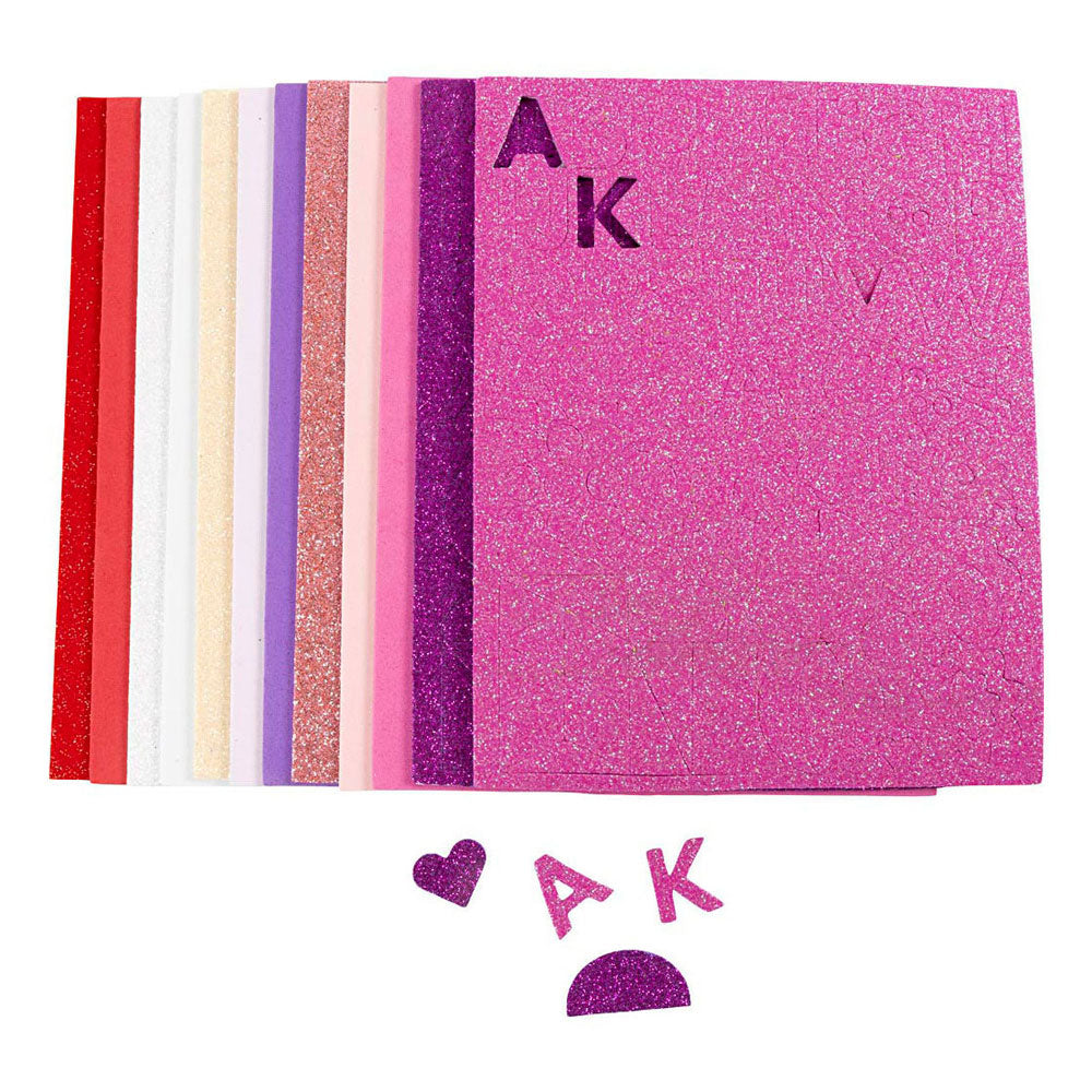 Creativ Company Schaumstoffplatten, Größe 14x25 cm, Stärke 2 mm, Lila-Rosa-Harmonie, 12 Blatt 1 Karton