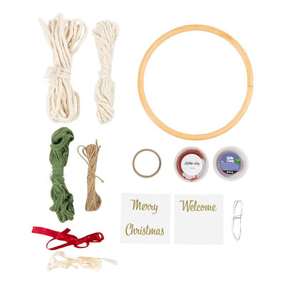 Creativ Company Hobby-Set Makramee, Weihnachtskranz, Moosgrün, Weihnachtsrot, gebrochenes Weiß, 1 Box