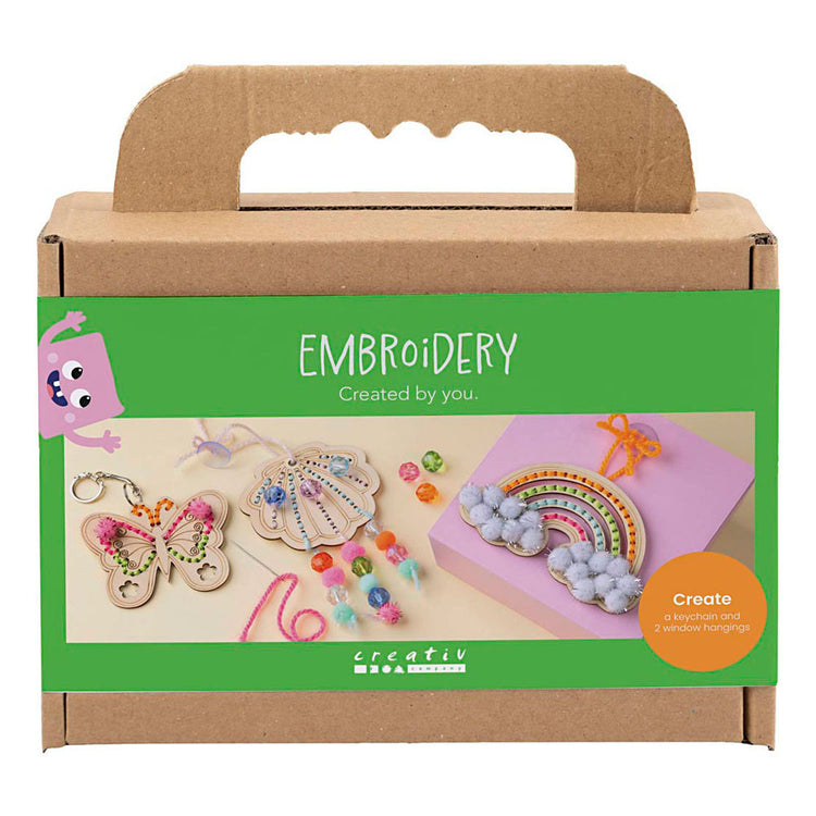 Creativ Company Mini-Hobby-Set Stickerei, Schmetterling, Muschel, Regenbogen, verschiedene Farben, 1 Box