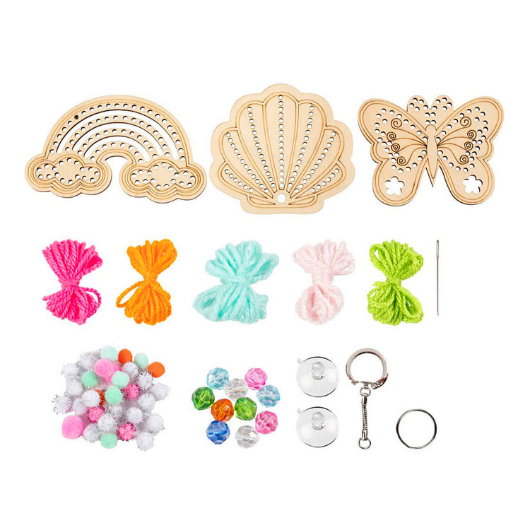 Creativ Company Mini-Hobby-Set Stickerei, Schmetterling, Muschel, Regenbogen, verschiedene Farben, 1 Box