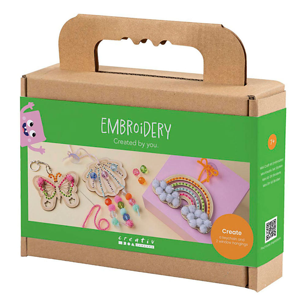 Creativ Company Mini-Hobby-Set Stickerei, Schmetterling, Muschel, Regenbogen, verschiedene Farben, 1 Box