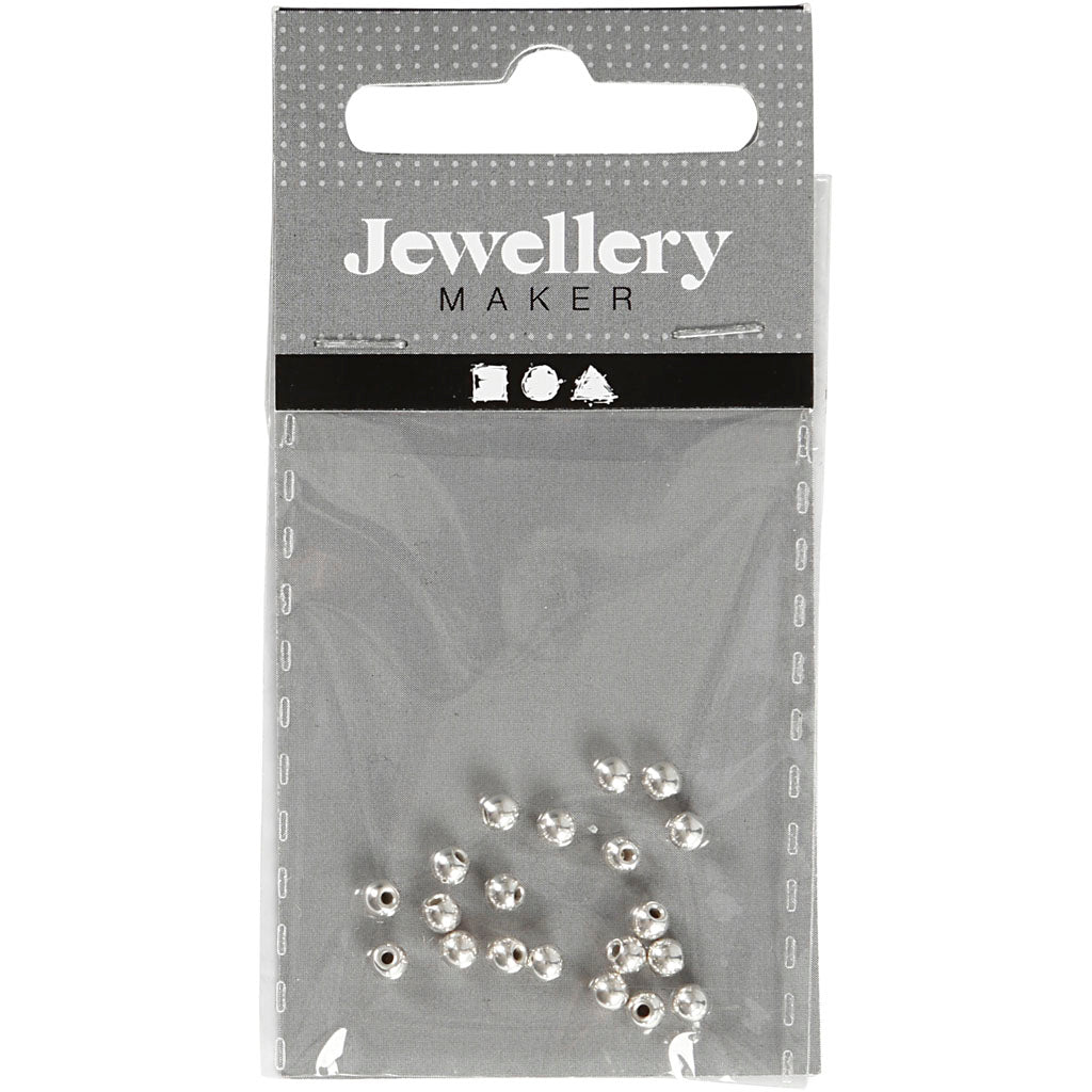 Creativ Company Endperlen für Memory-Draht, D 3 mm, Lochgröße 1 mm, versilbert, 20 Stück 1 Box
