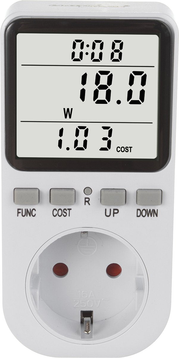 Greenblue - Energiezähler - Verbrauchszähler - Wattzähler - Stromzähler - Energiekosten - Typ F, 220-240V AC, 50Hz, max. Last 16a, IP20, eingebauter Akku, GB364 f – für die Niederlande