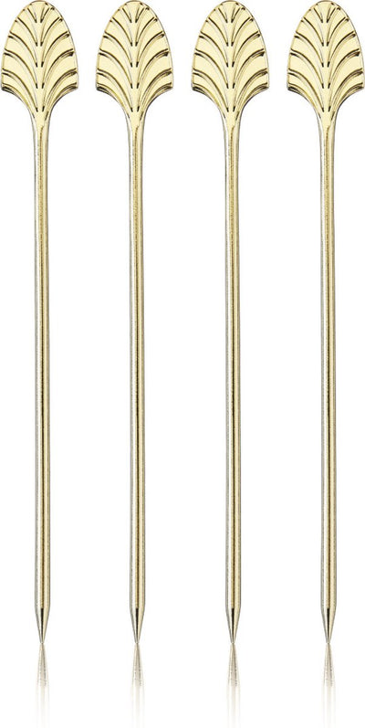 Viski Art-Deco-Cocktailspieße – Edelstahl – goldfarben – 4 Stück