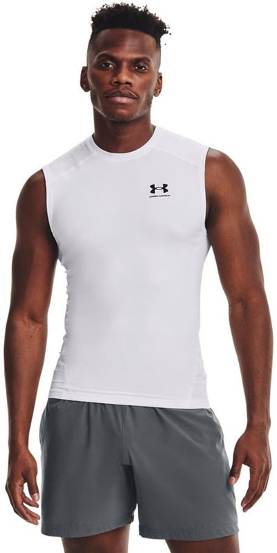 Under Armour UA HG Armour Comp SL-WHT Herren-Sportshirt – Weiß – Schwarz
