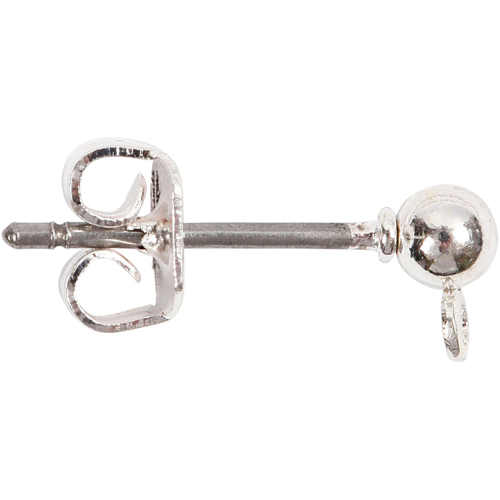 Creativ Company Ohrstecker, L: 13 mm, D 3,8 mm, Lochgröße 0,8 mm, versilbert, 10 Stück 1 Box