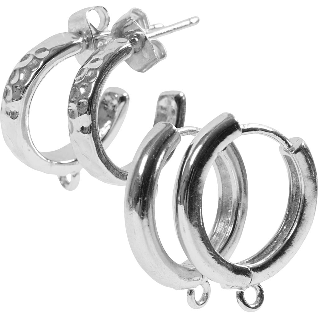 Creativ Company große Ohrringe mit Öse, D 15 mm, Stärke 3 mm, versilbert, 2x2 Paar 1 Box