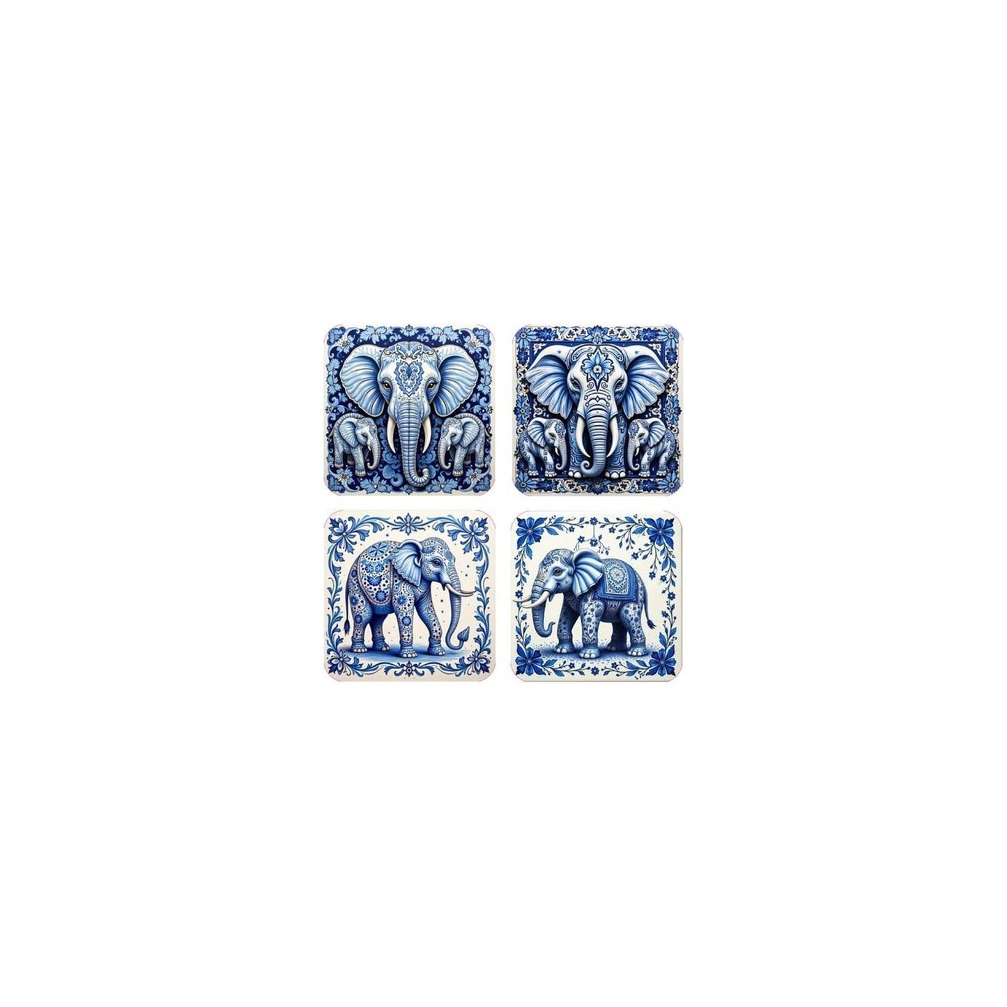 Untersetzer blau weißer Elefant 4er-Set