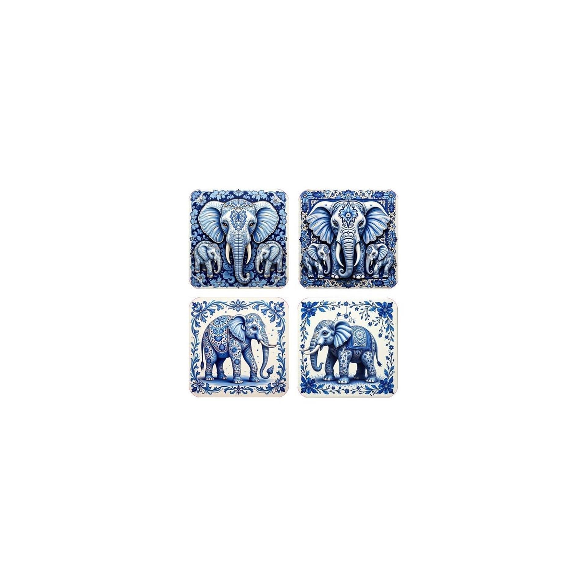Untersetzer blau weißer Elefant 4er-Set
