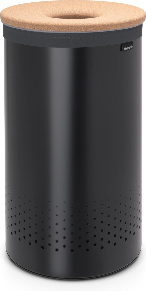 Brabantia Wäschekorb – mit Deckel – 60 l – mattschwarzer Korkdeckel