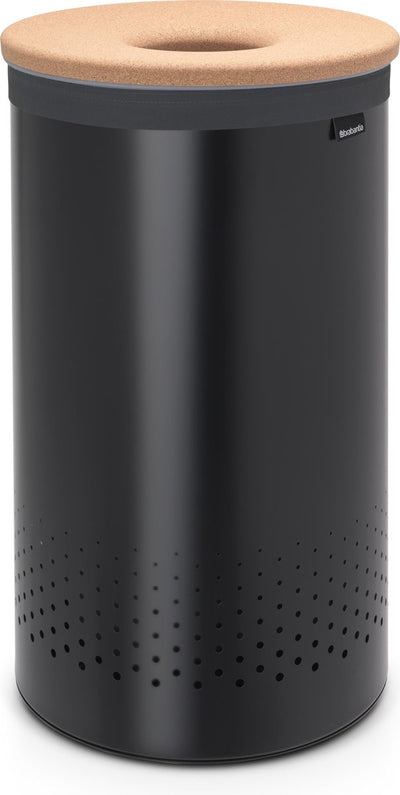 Brabantia Wäschekorb – mit Deckel – 60 l – mattschwarzer Korkdeckel