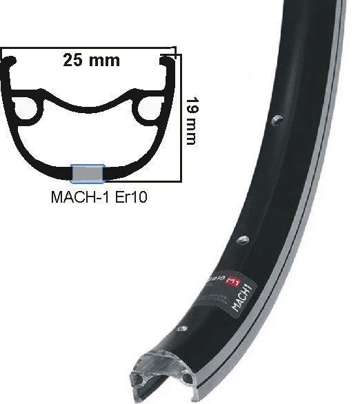 Mach1 Rand 28 Zoll 36 Löcher Schwarz geschnittene Seite