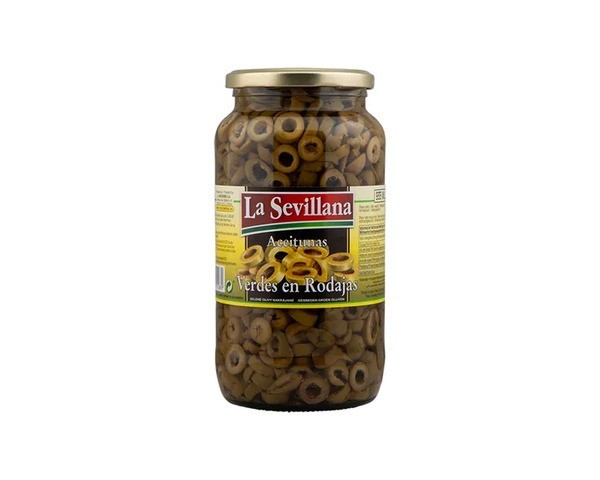 Grüne La Sevillana-Oliven in Scheiben geschnitten (935 ml)