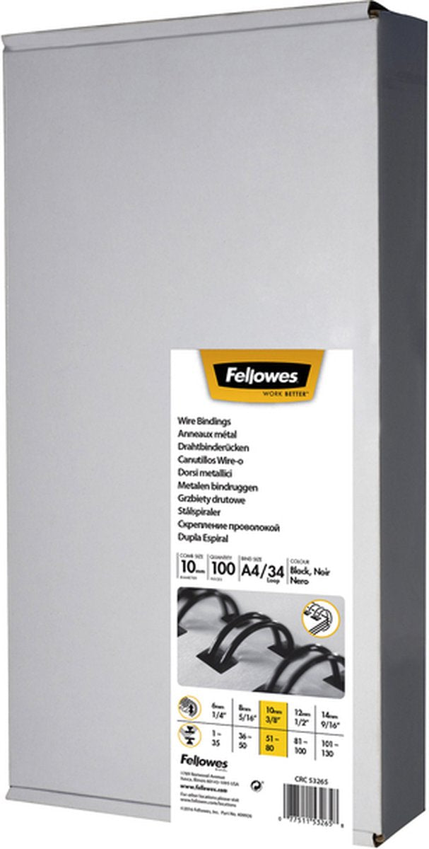 Packung mit 100 Binderücken schwarz 53265 Fellowes A4 10 mm