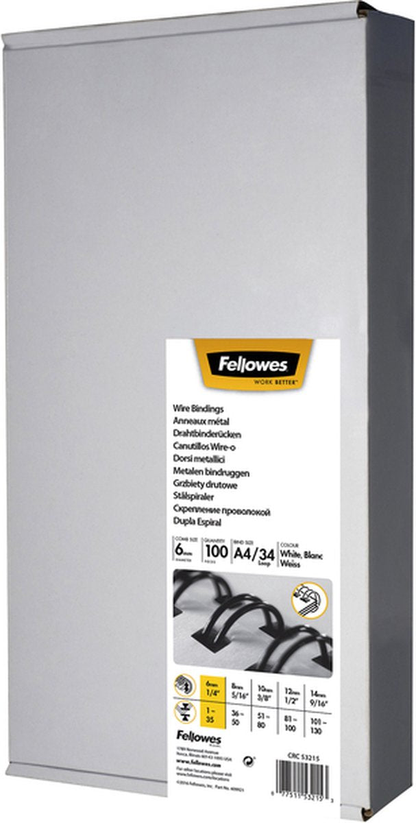 Fellowes Metallkämme 6 mm weiß, 100 Stück