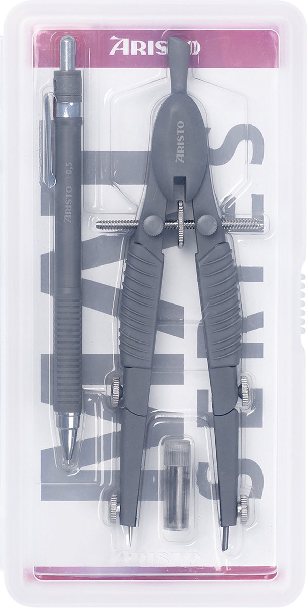 Aristo Schnellverstellkompass und Druckbleistift – Oberlinie – Länge 17 cm – Durchmesser 370 mm – mattgrau – AR-55801