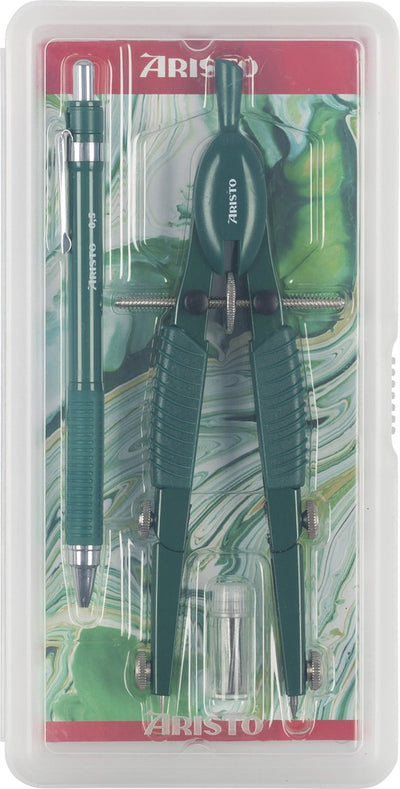 Aristo Schnellverstellungskompass und Druckbleistift – Oberlinie – Länge 17 cm – Durchmesser 370 mm – mystisches Grün – AR-55809