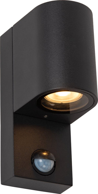 Lucide Zaro – Wandspot-Wandleuchte drinnen und draußen – 1xGU10 – IP65 – Bewegungs-Tag-Nacht-Sensor (umschaltbar) – Schwarz