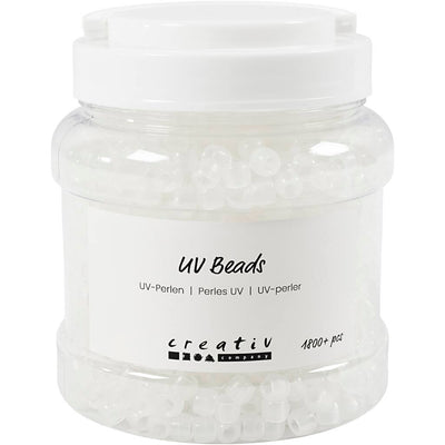 Creativ Company UV-Perlen, L: 6 mm, D 8 mm, Lochgröße 4 mm, ca. Über 1800 Stück, verschiedene Farben, 320 g, 700 ml, 1 Karton