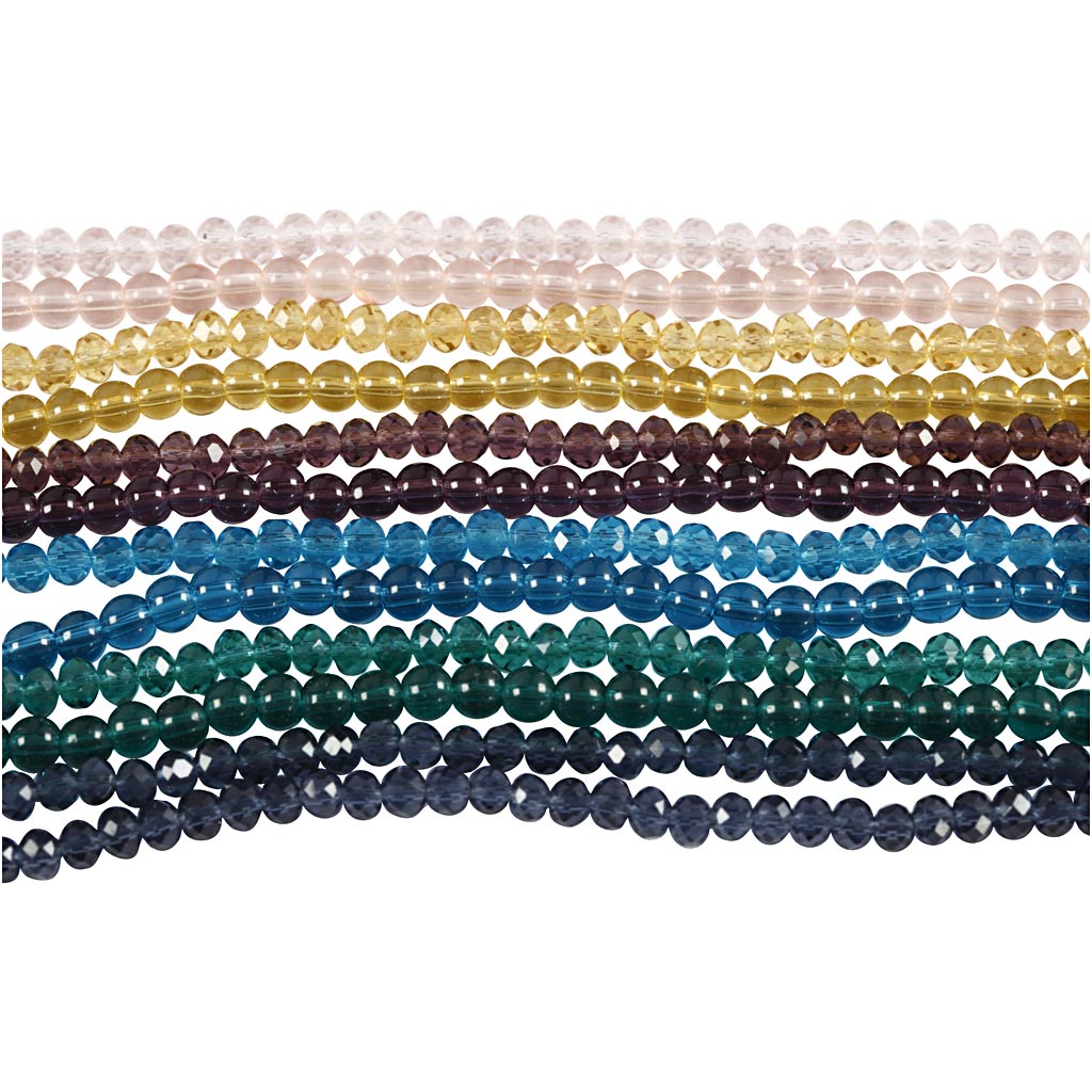 Creativ Company Glas- und Facettenperlen, D 4 mm, Lochgröße 1 mm, 12x45 Stück 1 Box