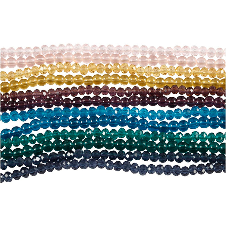 Creativ Company Glas- und Facettenperlen, D 4 mm, Lochgröße 1 mm, 12x45 Stück 1 Box