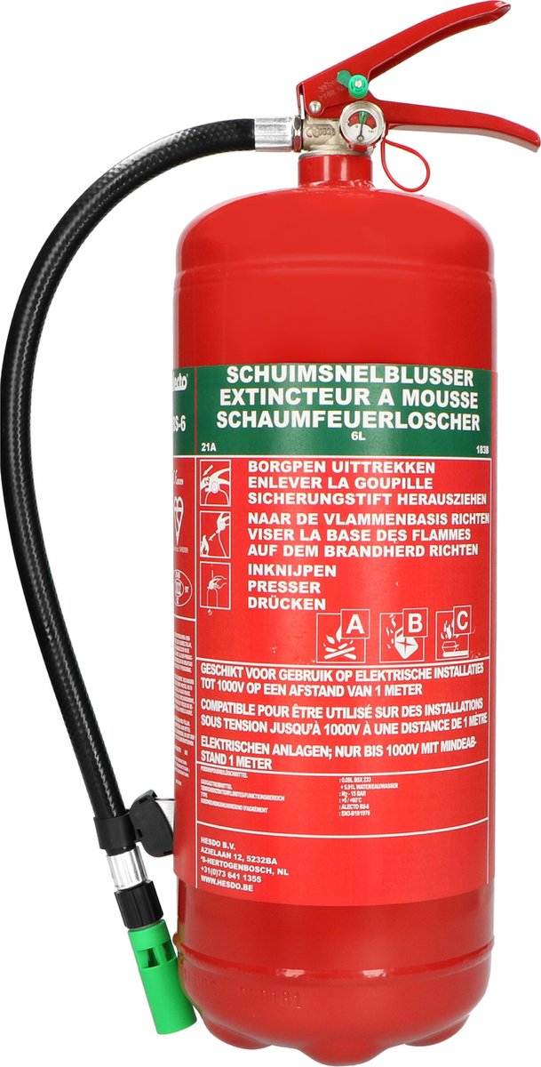 Alecto BS-6 Feuerlöscher – Schaumlöscher 6 Liter – Brandklasse AB – inklusive Aufhängebügel