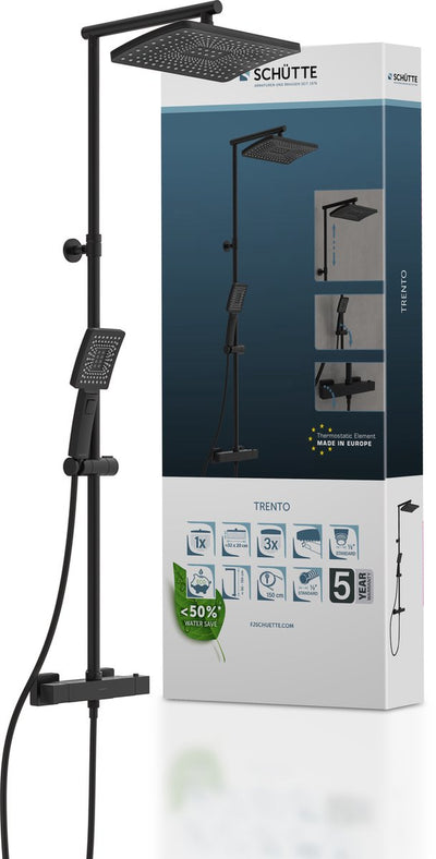 Schütte Trento Duschsystem - Regendusche - mit thermostatischer Duscharmatur - Achsabstand 150 mm - Mattschwarz