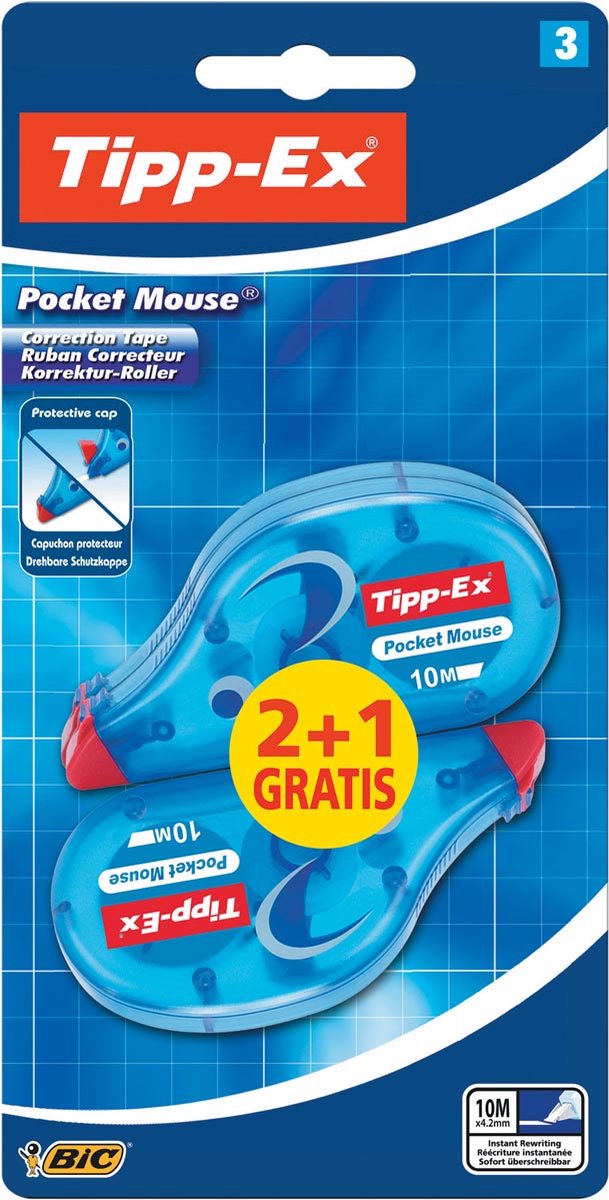 Tipp-ex Taschenmaus-Korrekturrollen – 10 m x 4,2 mm – Packung mit 2+1 Stück