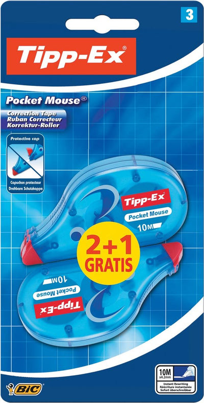 Tipp-ex Taschenmaus-Korrekturrollen – 10 m x 4,2 mm – Packung mit 2+1 Stück