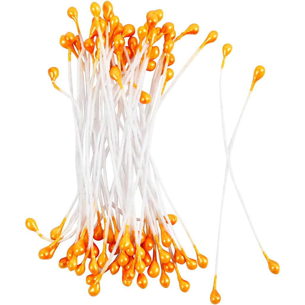 Creativ Company Blütenstaubblätter, L: 6,4 cm, D 2 mm, Metallic-Orange, 100 Stück 1 Box
