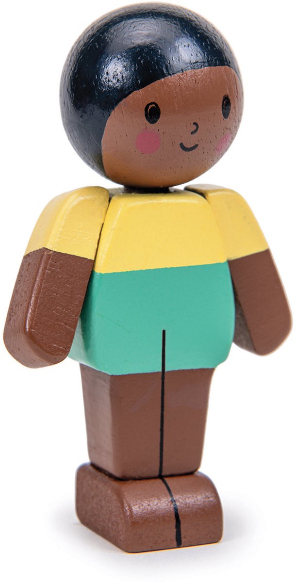 Zarte Blattpuppenhauspuppe Mokka Junge - Spielzeugpuppe aus Holz.