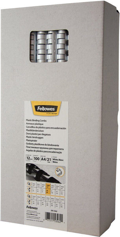Packung mit 100 Binderücken weiß 5346206 Fellowes Kunststoff A4 12 mm