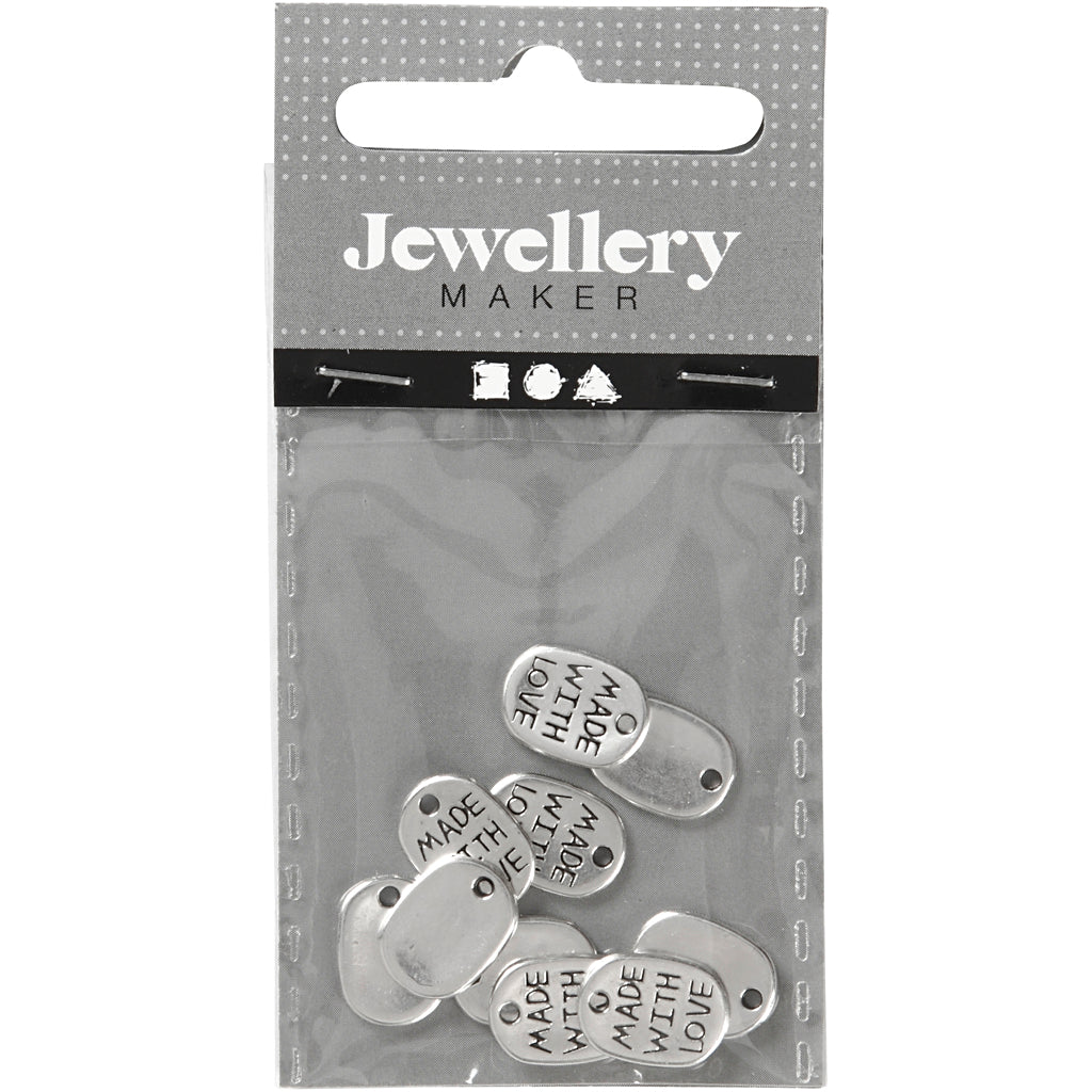Creativ Company Schmuckanhänger, L: 12 mm, B: 8 mm, Lochgröße 1 mm, versilbert, 10 Stück 1 Box